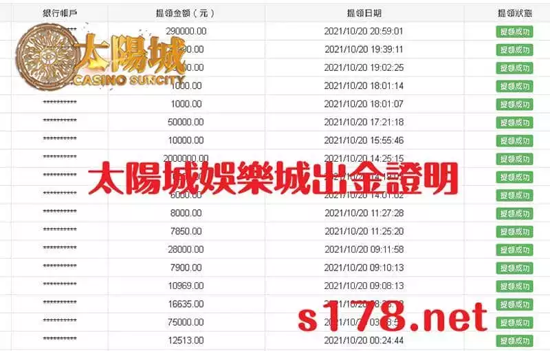 太陽城娛樂城出金圖,全網最具公信力的現金版平台!