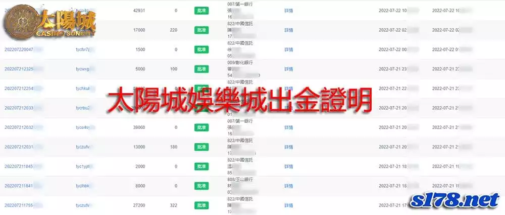 太陽城娛樂城出金明細圖